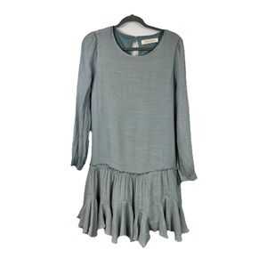 Les Soeurs Crinkle Ruffle Mini Dress M Dusty Blue Shabby‎ Chic Romantic Peasant